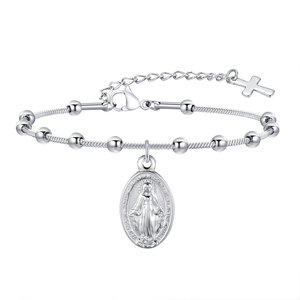 Religious 316L Stainless Steel 14k 18k Gold Plated Catholic Bead Bracelets With Charms Rosary Virgin Mary Bracelet for Women <b>Men</b> - Product Image 6