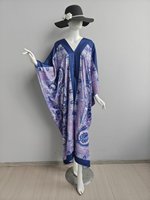 Gaun Abaya Wanita Model V-neck Motif Bunga Ukuran Besar, Elegan, Longgar, Cocok untuk Liburan, Produk Terlaris Lintas Negara dari Produsen Asli