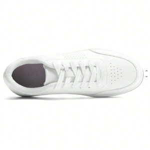 <b>White</b> Genuine Leather <b>Lace</b>-up Court Sneakers Round Toe Rubber Outsole EVA Midsole All Seasons Breathable Style - Product Image 5