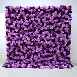 Flowers Wall Wedding Decor 5d Purple Color Roll Up Fabric Curtain Wall Flowers Wall Wedding Decor