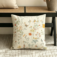 Housse de coussin vintage à imprimé fleurs sauvages et papillons, taie d'oreiller carrée décorative moderne pour canapé, salon