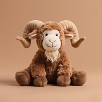 Jouet en peluche personnalisé en forme de chèvre douce et moelleuse avec des cornes, adorable mouton brun en peluche, mascotte en peluche personnalisée