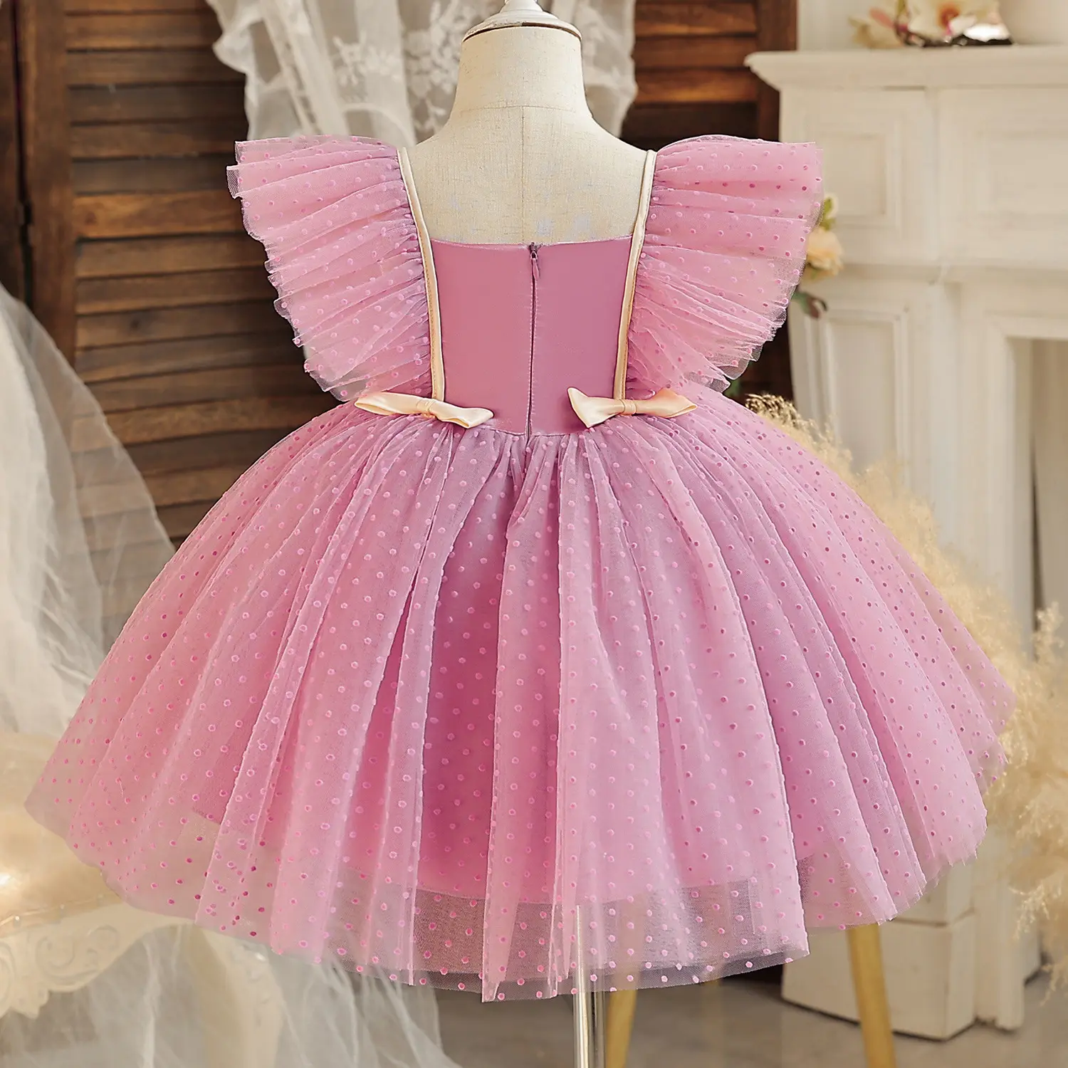 Hot Sale Puffy Sleeves Little Girls Party Dresses 2 Years Girl Birthday Dress Children Dress