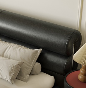 Lit nuage inspiré du milieu du siècle 2026, revêtement en cuir pleine fleur <span class=keywords><strong>noir</strong></span> sucré, lit de mariage pour chambre principale, style minimaliste italien - Product Image 4