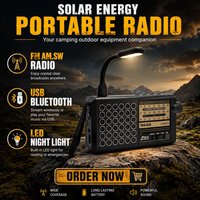 Radio solaire portable personnalisée OEM certifiée CE, vente en gros d'usine, avec lumière LED de nuit, lecteur USB BT, bandes AM/FM/SW