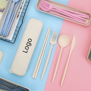 Custom Logo <b>Cheap</b> Reusable Cutlery <b>Set</b> Travel Utensils Wheat Straw Fork and Spoon <b>Gift</b> <b>Set</b> - Product Image 2