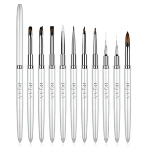 BQAN Professional Salon Wax Pen Oval UV Gel Acrílico Liner Nail Art Brushes Kolinsky Custom Silver Nail Brush Set para arte