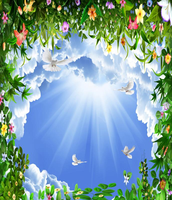 Papel Tapiz Fotográfico 3D Personalizado, Mural de Techo con Diseño de Cielo Azul y Nubes Blancas para Sala de Estar, Dormitorio, Decoración de Pared