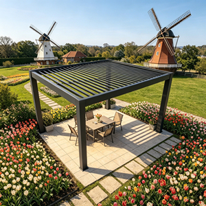 Elegant Weather Adaptable Outdoor Motorized Louver Patio Shade Concealed Drainage Gutter Multi Color Powder Coated <b>Frame</b> - Product Image 4