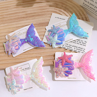Barrettes à cheveux pour enfants, style princesse, avec paillettes, motifs sirène, étoile de mer et coquillages, accessoires capillaires pour filles