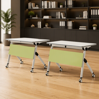 Table de conférence haut de gamme avec chaises pliantes, ensemble en MFC, forme circulaire, bureau mobile modulaire pour deux personnes