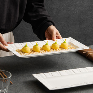 Piring Keramik Persegi Panjang Desain Origami Modern, Porselen Bertekstur Putih, Nampan Sajian Sushi untuk Peralatan Makan Hotel Restoran - Product Image 3