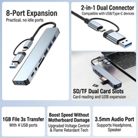 Hub USB C 8-in-1 Dual Port USB A dan Adaptor Tipe C dengan HDMI 4K, Pengisian Daya PD, Ethernet RJ45, USB 3.0, SD, TF untuk Laptop MacBook PC