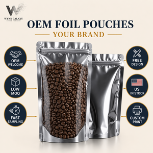 US Stock Wholesale Stand Up Pouch Bulk 15x22+4cm Clear Window Aluminum Foil Resealable Zipper Coffee Nut Food Packaging Custom - Product Image 3