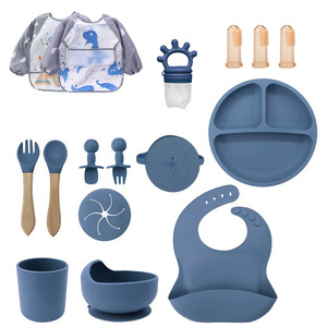 Ensemble repas bébé en silicone OEM ODM, vaisselle d'apprentissage, tasse à <span class=keywords><strong>bec</strong></span> avec assiettes à ventouse, bavoirs imperméables, bol, kit repas pour enfants - Product Image 4