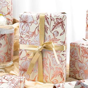 Mothers Day high end gift wrapping <b>paper</b> Aluminized rose gold flower <b>pattern</b> with back cutting lines Customizable - Product Image 1