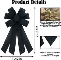 Couronne de Noël en toile de jute noire avec nœuds en ruban, 20x11 pouces, style ferme, décorations de fêtes et d'anniversaires pour la porte d'entrée de la maison