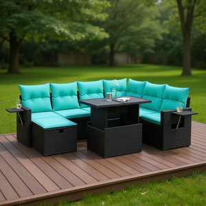 Set Divano da Giardino in Polyrattan Nero con Cuscini, 8 Posti, Arredamento da Esterno per Patio, Design Moderno e Contemporaneo - Product Image 2