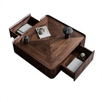 Table basse carrée moderne en bois massif avec tiroirs, table centrale de luxe en noyer pour projets hôteliers et salons