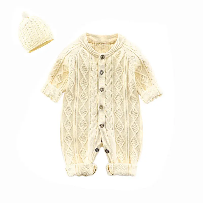Baju Monyet Bayi Polos Rajut Kabel Katun Hangat Musim Dingin dengan Topi