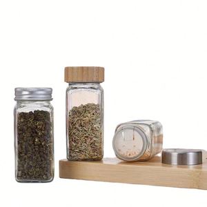 Frascos de Vidrio para Almacenamiento de Especias de 120 ml (4 oz) con Tapa de Bambú, Botella Cuadrada para Almacenamiento de Alimentos, Acceso con Tarjeta Magnética - Product Image 5