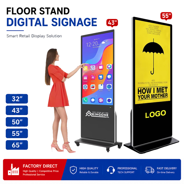 Floor Standing Advertising Screens 43 49 55 65 Inch Mobile Smart Display Ultra hd Digital Signages Kiosk Totem for Store Display