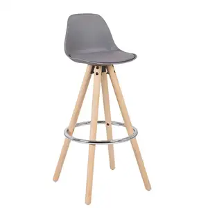Modern PP Plastic Bar Stool Beech Wood High Chairs With PU Leather Upholstered Cushion