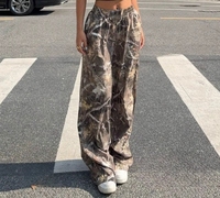 Mode personnalisée Pantalon imprimé décontracté à jambe ouverte Pantalon pour femme camouflage en polyester à cordon lâche