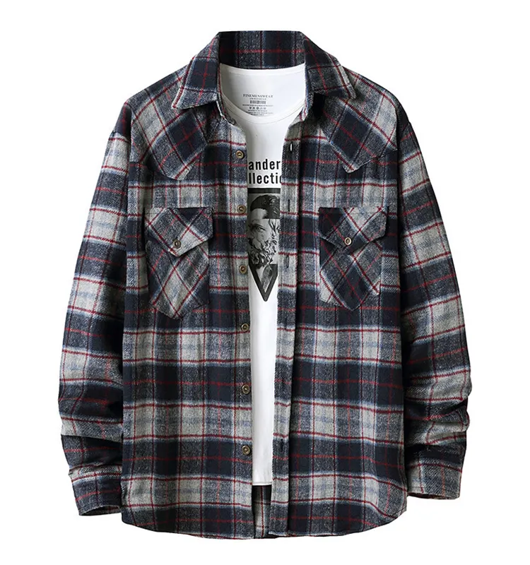 OEM/ODM stylish big check casual cotton men plaid long sleeve shirts fashion