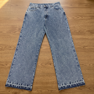 Jeans de Mezclilla de Cintura Alta y Pierna Ancha con Diseño de Puntos, Lavado a la Arena, Estilo Casual, Corte Holgado, para Primavera - Product Image 3
