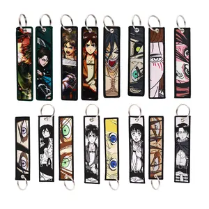 Gepersonaliseerde Full Color Anime Cartoon Geweven Label Sleutelhanger Dubbelzijdig Logo Jet Tags Stof Borduurwerk Sleutelhangers