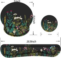 Tapis de souris de jeu ergonomique 3-en-1 personnalisé en mousse à mémoire de forme avec repose-poignet et repose-clavier, motif floral, forme rectangulaire, pour soulager la douleur