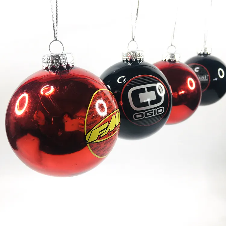 Christmas Gifts Ornaments 8CM Red Black Plastic Ball Decorated With Logo Pattern