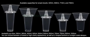 Descartável Clear Takeaway Plástico PP Suco Soda Bubble Mike Tea Drink Cup com Pacote de Alimentos Snack Bowl e Palha
