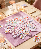 Jeu de Mahjong de Luxe Moderne en Acrylique Rose Bonbon, Portable, Personnalisé, Cadeau de Voyage, Jeu de Divertissement, Motifs Floraux et de Dragon pour