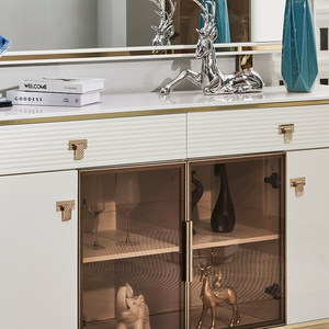 Buffets multifonctions modernes et durables, blancs, armoire de rangement pour salle à manger Buffet de salon en bois de luxe avec miroir LED - Product Image 3