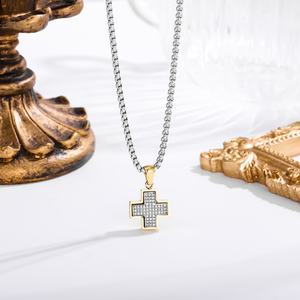 Collar con Colgante de Cruz para Hombre, Acero Inoxidable, Chapado en Oro de 18K, Circonita Cúbica, Fe Cristiana, Duradero, Impermeable, Hipoalergénico, Regalo - Product Image 2