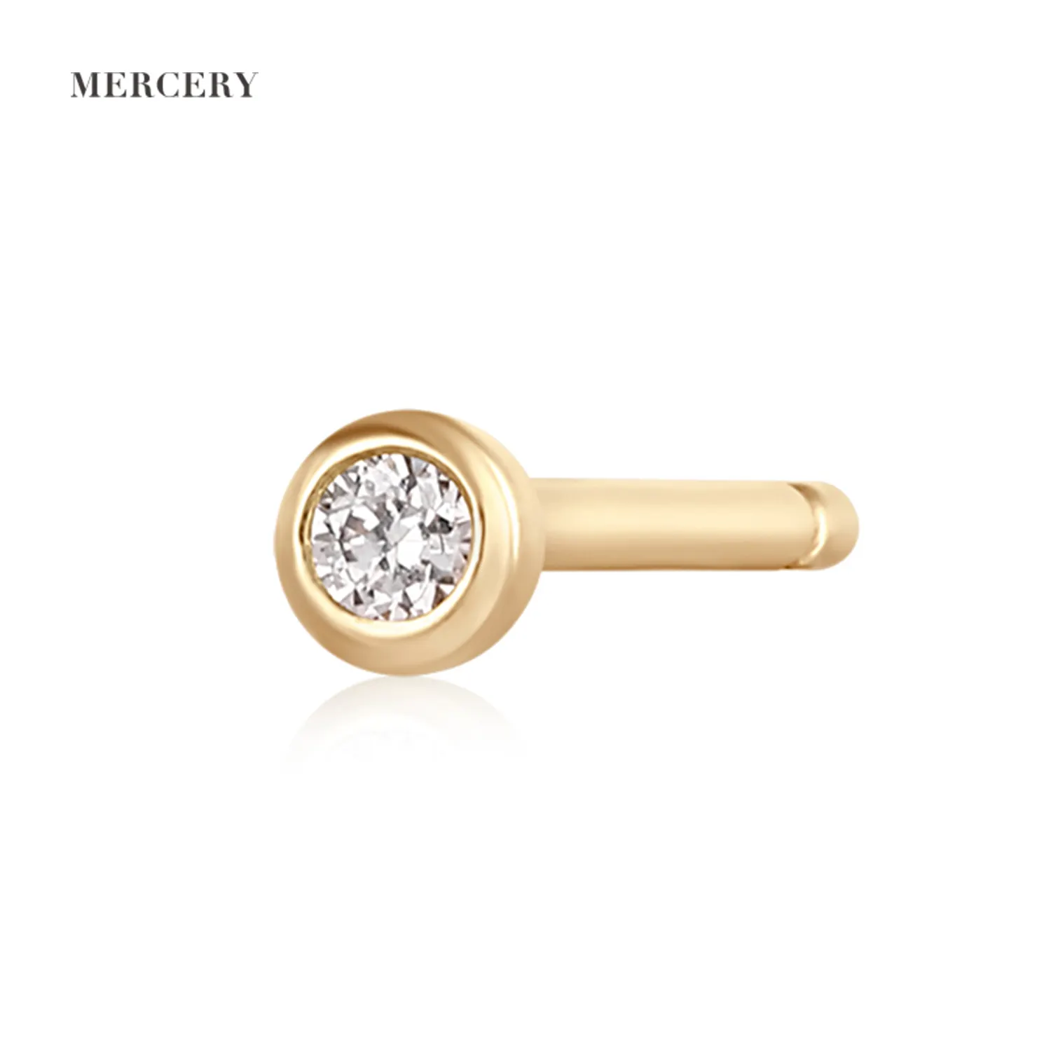 Mercery Jewelry Simple Classic Jewellery Women Golden Shiny Round Diamond 14K Solid Gold Stud Earrings