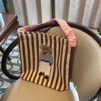 Sac fourre-tout vintage en toile pour femme avec fermeture ouverte, motif brodé ours, taille 7 pouces, toutes saisons