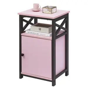 Meubles de table de chevet pour enfants au détail le moins cher Table de nuit en bois de cerisier ensemble rose Table de chevet pour petits enfants avec porte simple