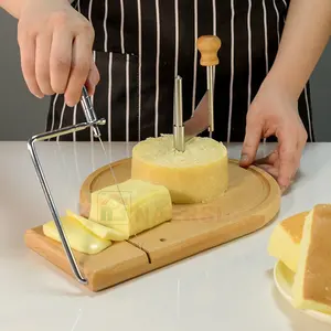 Plato de queso 3 en 1, tabla de pan, rebanador de queso de madera, rizador de queso de acero inoxidable, afeitadora de Chocolate para el hogar y la cocina