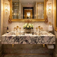 Lavabo mural double en marbre naturel Calacatta Viola de luxe, grand lavabo moderne pour salle de bain