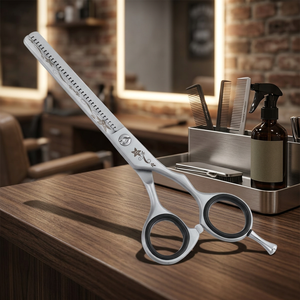 Ciseaux de Démêlage Professionnels en Acier Inoxydable 440C, 28 Dents, Pointe Émoussée, Droitiers, Manche Long, Poignée en Caoutchouc, Utilisation en Salon de Coiffure - Product Image 2