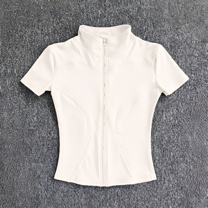 Pink <b>Zip</b> <b>Up</b> Yoga <b>Top</b> <b>Women</b> Short Sleeve Slim Fit Quick Dry Breathable Workout Jersey Gym Activewear - Product Image 1