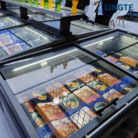 Congélateur commercial combiné en îlot -18~-22°C ° Congélateur coffre profond pour supermarché avec porte coulissante vitrée pour la présentation des aliments surgelés