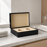 Boîte à parfum élégante en bois noir, style fibre de carbone, finition brillante, emballage en MDF pour deux flacons de parfum