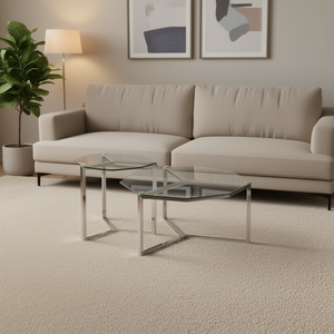 Set di Tavolini da Caffè Moderni in Vetro Temperato con Base in Acciaio Inossidabile per Soggiorno - Product Image 2