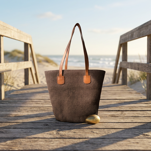 Bolso de paja marrón Luminos Butik con asas de cuero CNT2005-CNT2005-Coffee - Product Image 2