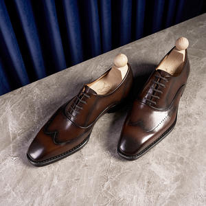 Chaussures habillées formelles pour hommes en cuir véritable italien, bout rond à la mode, lacets, chaussures Oxford britanniques - Product Image 2