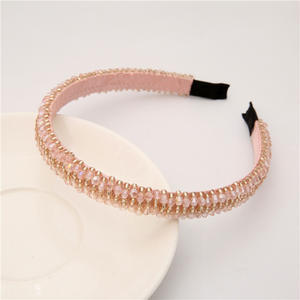 Serre-tête baroque en cristal avec bordure fine en éponge, accessoire de cheveux coréen orné de strass et de perles pour femme - Product Image 2